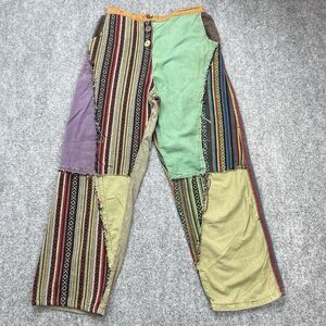 Kathmandu Imports Boho Pants Sz M/L Patchwork Stretch Back Waist Pockets Cotton